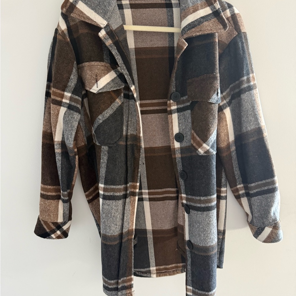 Goodnight Macaroon Checkered Utility Jacket - Brown, Black, White